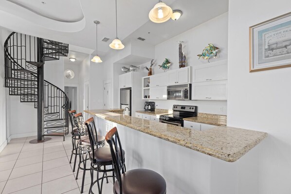 Condo, Multiple Beds, Kitchen (SUNSET VILLA 3) | Private kitchen | Fridge, microwave, oven, stovetop - Condo in 4plex 1/2 Block to Beach w/ Pool & Views! (South Padre Island)