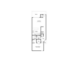 A floor plan of a house with a living room, kitchen, bathroom, and primary bedroom.