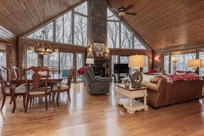 Smart TV, fireplace, DVD player, foosball