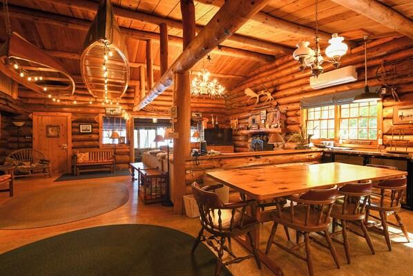 Dining - Beautiful open-concept log home in quiet setting on Thompson Lake. (Otisfield)
