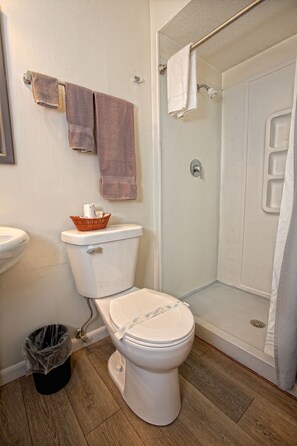 Klassieke kamer, 1 kingsize bed | Badkamer | Een douche, handdoeken, zeep, shampoo