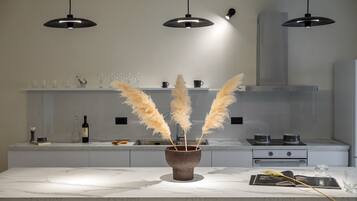 Apartamento clásico | Cocina privada | Frigorífico, horno, hervidor eléctrico y tostadora