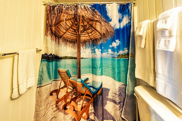 Condo, Multiple Beds, Pool Access (Buoyant Place Hang Out) | Bathroom | Combined shower/tub, hair dryer, towels - Buoyant Place Hang Out 2 Private Studio Homes! (Osage Beach)