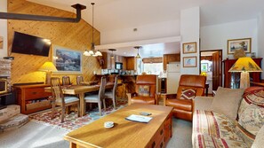 Condo, Multiple Beds, Patio, Mountain View (Serene Sierra Sanctuary) | Living area | Fireplace - Serene Sierra Sanctuary - Experience Mammoth Magic (Mammoth Lakes)