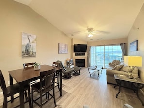 Condo, Multiple Beds, Pool Access (Highland Lake View) | Living area | 42-inch flat-screen TV with digital channels, fireplace - Highland Lake View Incredible Location! (Lake Ozark)