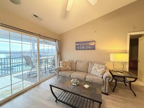 Condo, Multiple Beds, Pool Access (Highland Lake View) | Living area | 42-inch flat-screen TV with digital channels, fireplace - Highland Lake View Incredible Location! (Lake Ozark)