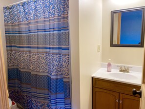 Hair dryer, towels, toilet paper