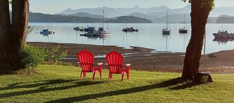 Spectacular beach front property with stunning view of coastal mountains. 
