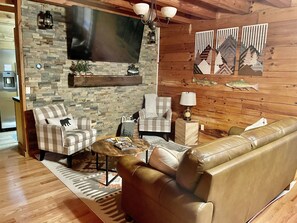 Smart TV, fireplace, foosball, table tennis
