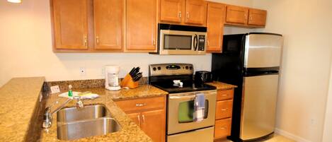 Fridge, microwave, oven, dishwasher