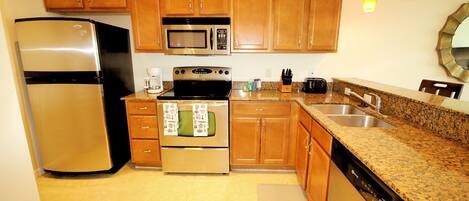 Fridge, microwave, oven, dishwasher