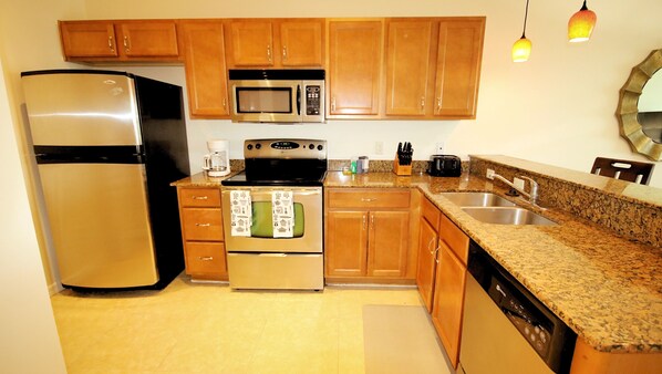 Fridge, microwave, oven, dishwasher