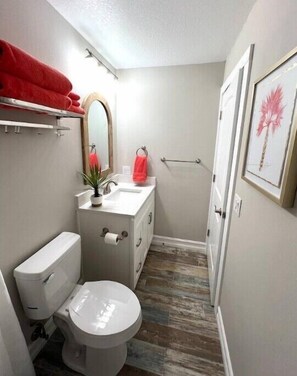 Ducha, secador de pelo, toallas y jabón