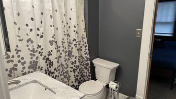 Secadora de cabello, toallas, papel de baño