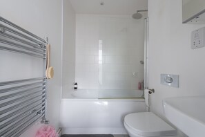 Hair dryer, towels, toilet paper