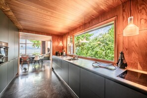 Fridge, microwave, oven, stovetop - Villa 'Otoctone Bord Du Lac Léman' with Lake View, Wi-Fi and Air Conditioning (Thonon-les-Bains)