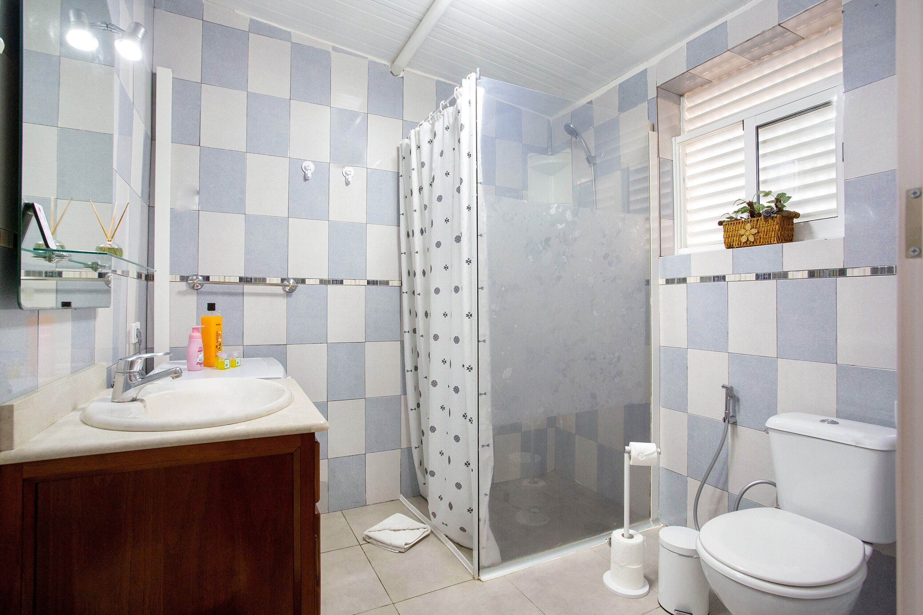 Een douche, een haardroger, handdoeken