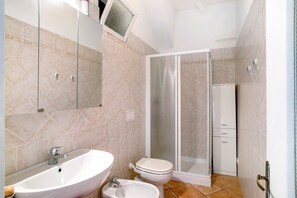 Chuveiro, secador de cabelo, toalhas de banho 