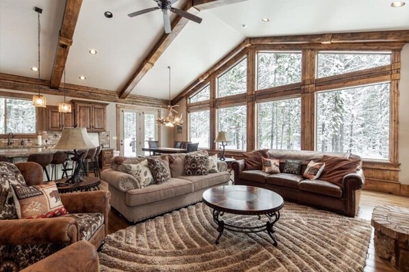 TV, fireplace - New! Moose Manor | Private Boat Dock (Island Park)