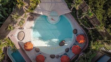 10 indoor pools, outdoor pool, pool umbrellas, sun loungers