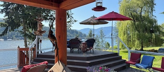 LAKESIDE LODGE. GARFIELD BAY WATERFRONT.  TWO DECKS. DOCK. GREAT MOUNTAIN VIEWS.