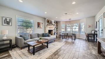 TV, fireplace, offices