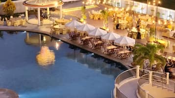 2 outdoor pools, open 6:00 AM to 6:00 PM, pool umbrellas, pool loungers