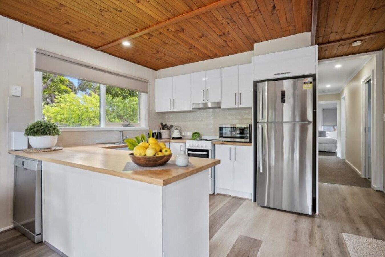 Fridge, coffee/tea maker, cookware/dishes/utensils