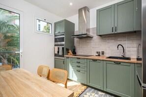 Fridge, microwave, oven, electric kettle