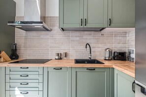 Fridge, microwave, oven, electric kettle