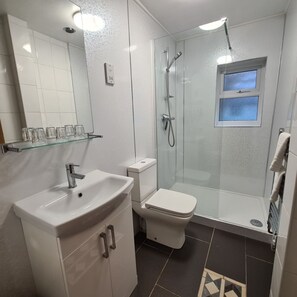 Chambre Double Standard | Salle de bain | Douche, savon, papier toilette