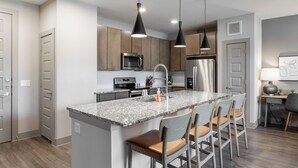 Fridge, dining table - Landing | Amazing 1BD, Courtyard, Gym (Austin)