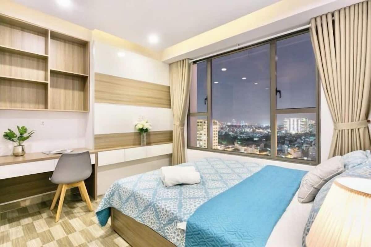 Egyptian cotton sheets, down duvets, memory-foam beds, desk