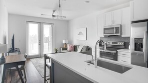 Fridge, dining tables