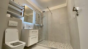 Shower, hair dryer, bidet, towels