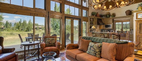 TV, fireplace, books