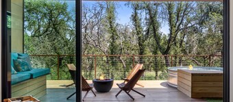 Modern Cabin w Heated Pool, Firepit, Trails, Stars