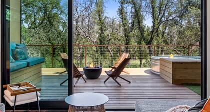 Modern Cabin w Heated Pool, Firepit, Trails, Stars