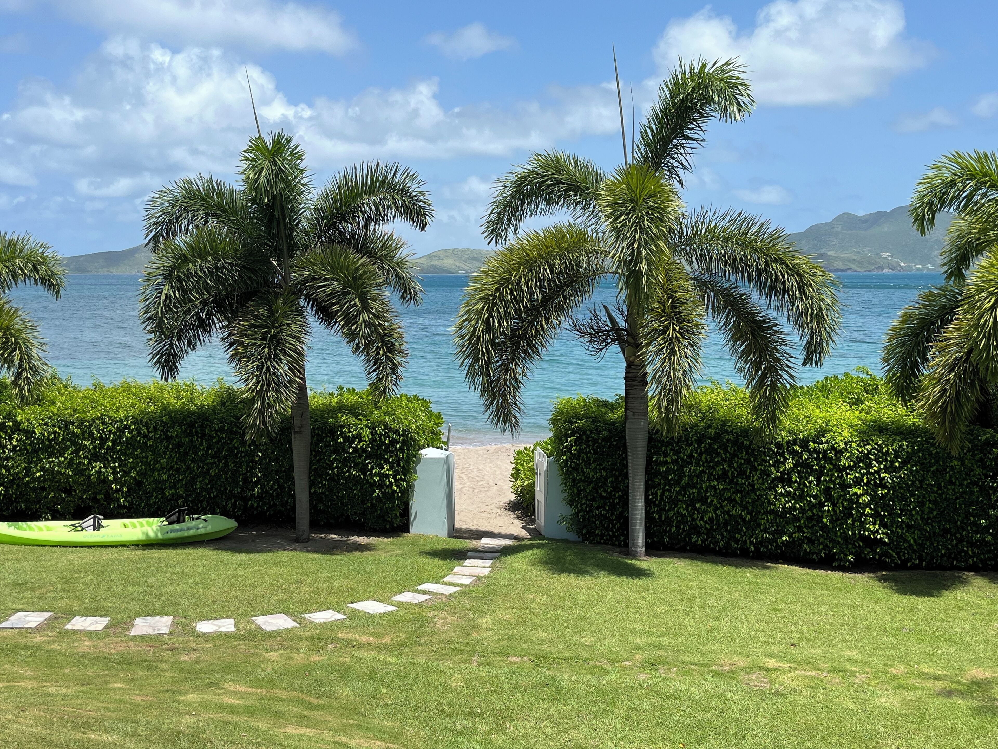 On the beach, sun loungers, beach towels