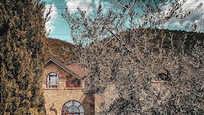 A stone building with arched windows and a well-maintained lawn. - Chateau Fasel (Dajt)