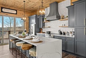 Fridge, microwave, oven, stovetop - Modern Cabin in the Smokies~Mountain Views~Hot Tub~Pool Table~2 Mi from Pkwy (Gatlinburg)