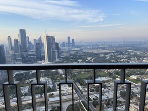 Panoramic view of the city skyline with a mix of modern and traditional architecture.