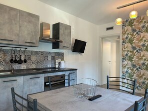 Fridge, oven, stovetop, cookware/dishes/utensils