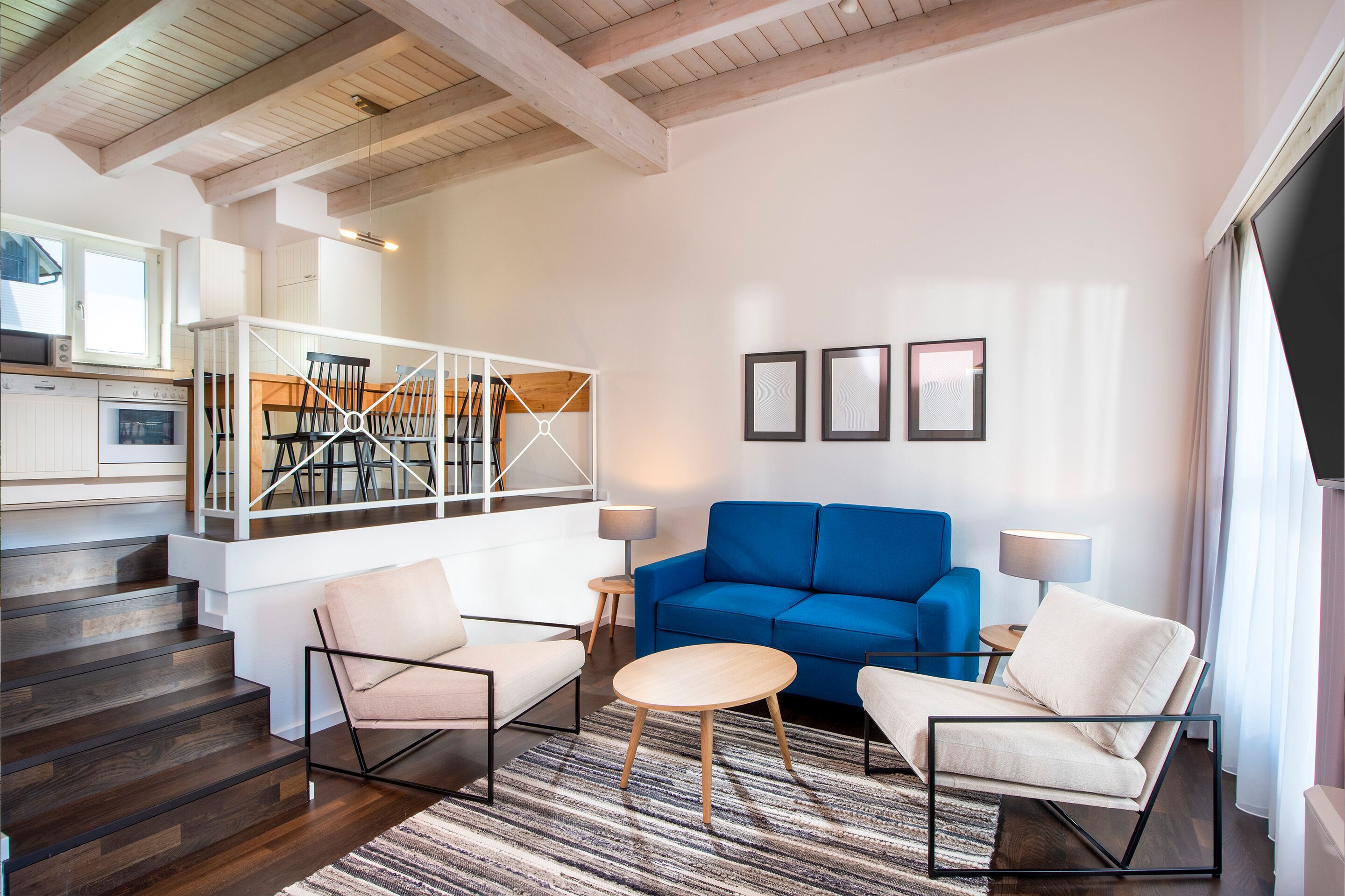 Apartment 60 qm, Wohnzi., 2 Schlafzimmer, Küchenzeile, DU/WC-Wohnraumbeispiel