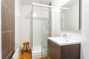 Shower, hair dryer, towels - Holiday Home 'L'Aixoise' with Private Terrace, Private Garden and Wi-Fi (Romegoux)