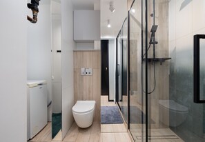 Shower, free toiletries, hair dryer, towels