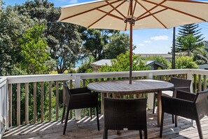 Family House, Balcony, Partial Ocean View | Terrace/patio - Miro Beach House at Palm Beach (Waiheke Island)