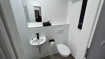 Shower, towels, toilet paper