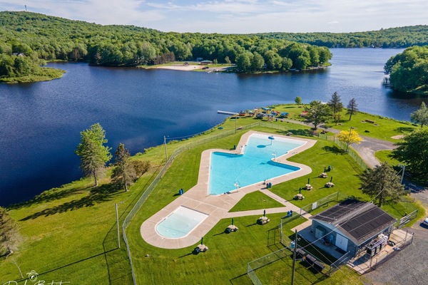 Outdoor pool near the lake.