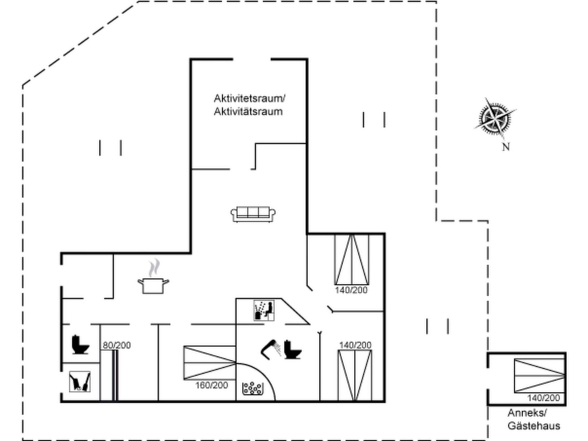 Plano de planta que muestra una cocina, baño y sala de estar.